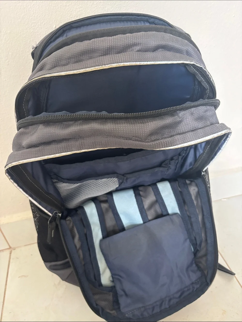 Nautica Gray and Black Men's Backpack with Blue Accents